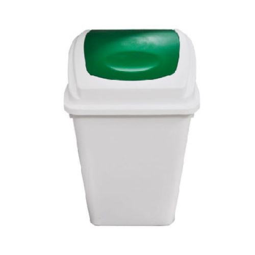Bote para basura con balancín frontal de 65 lt Sablón Blanco con verde